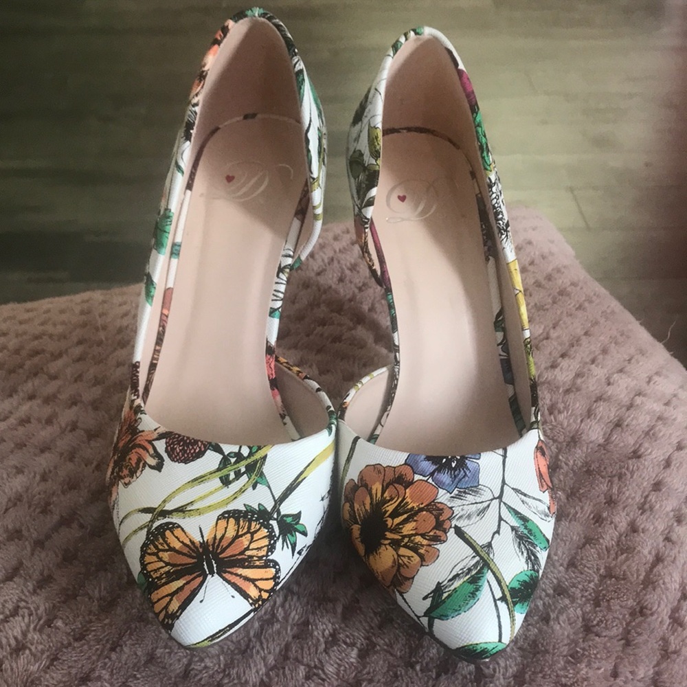 Adorable floral and butterfly heels
